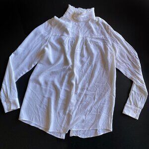 N°21 White Ruffle Mock Neck Blouse Silk Blend Button Back Italy Sz IT 42 - US M